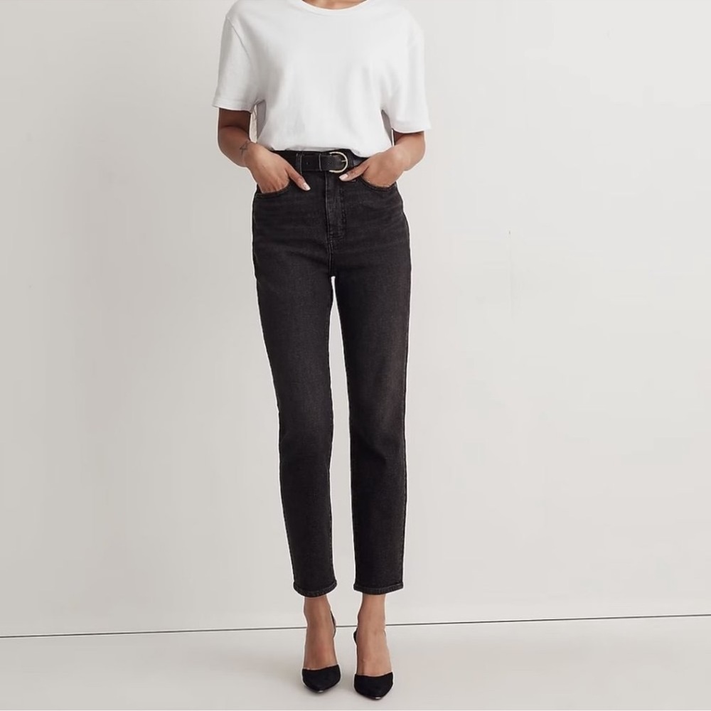 Madewell The Momjean High Waist Straight Leg Denim Jeans in Hillshore Black